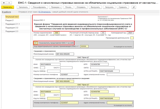 Пример заполнения формы ефс